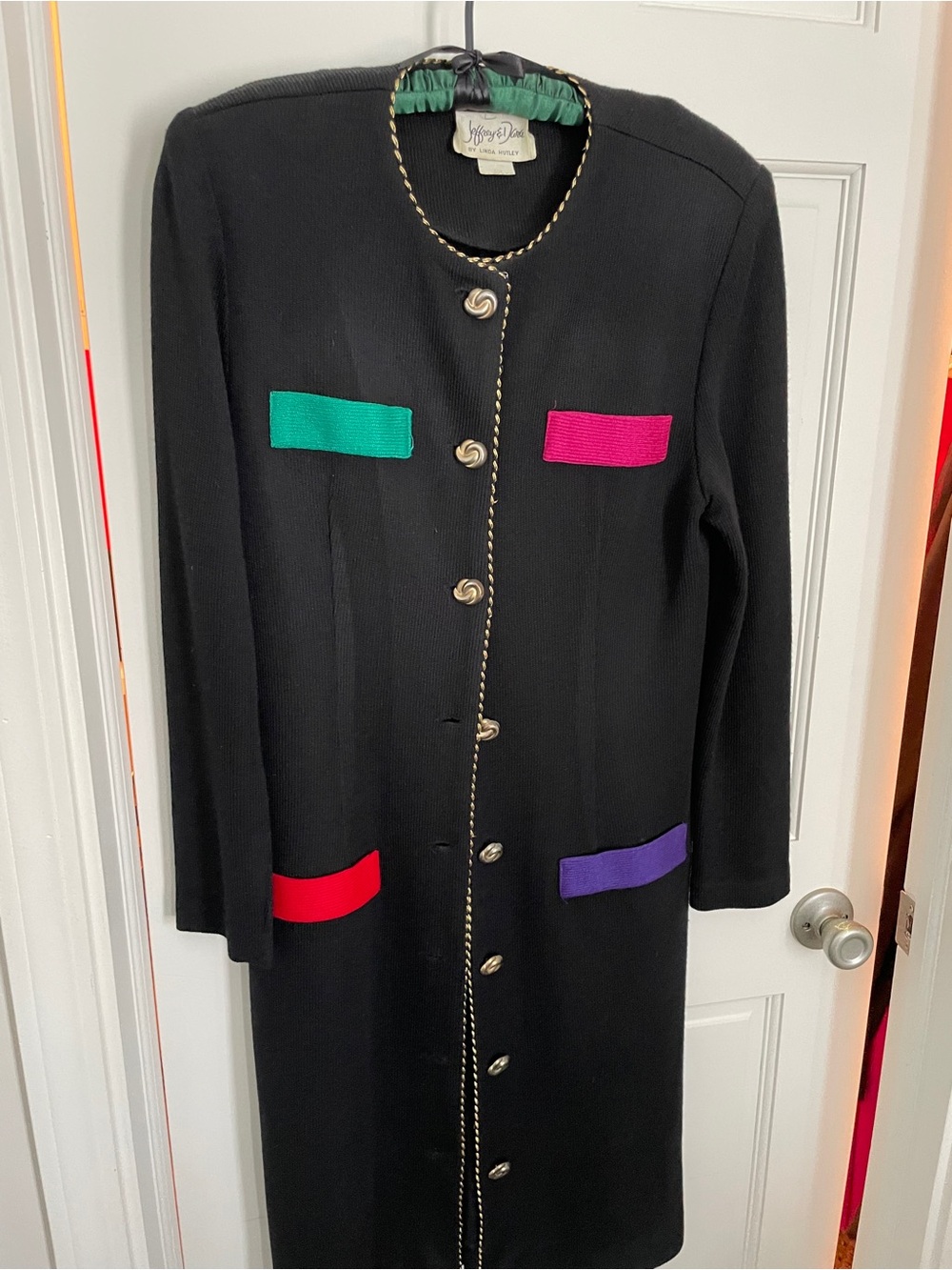 Vintage Jefferies Black Long-Sleeve Knit Dress with Color-Block Accents